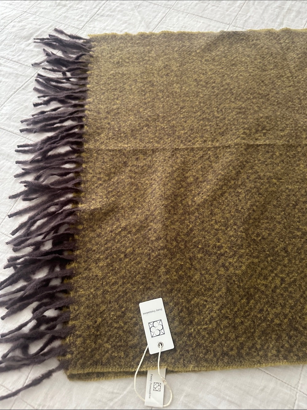 Pretty Persuasions Olive Green Wool Fringe Scarf